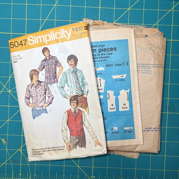 Vtg Simplicity Pattern 5047 Men's Set of Shirts Vest Long-Short Sleeves Uncut 38 - Picture 2 of 8